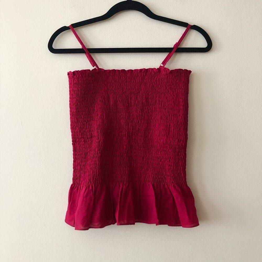 Anthro Maeve Raspberry Echuca Smocked Ruffle Tank Top - Picture 2 of 5